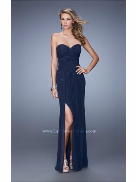 La Femme Dresses & Skirts - La Femme blue strapless beaded maxi dress